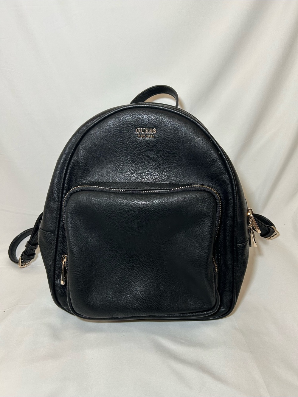 GUESS Black Faux-Leather Backpack with Gold Accents